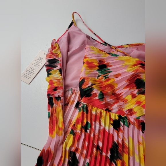 Nanette Lepore Floral Pink Print Pleated Midi Dress Women's Size 10 New - Picture 10 of 12
